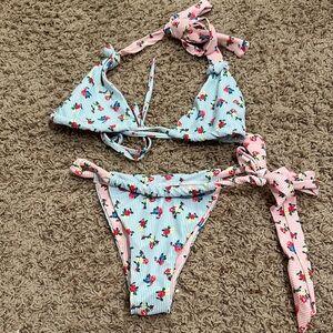 Floral Striped Bikini Set
